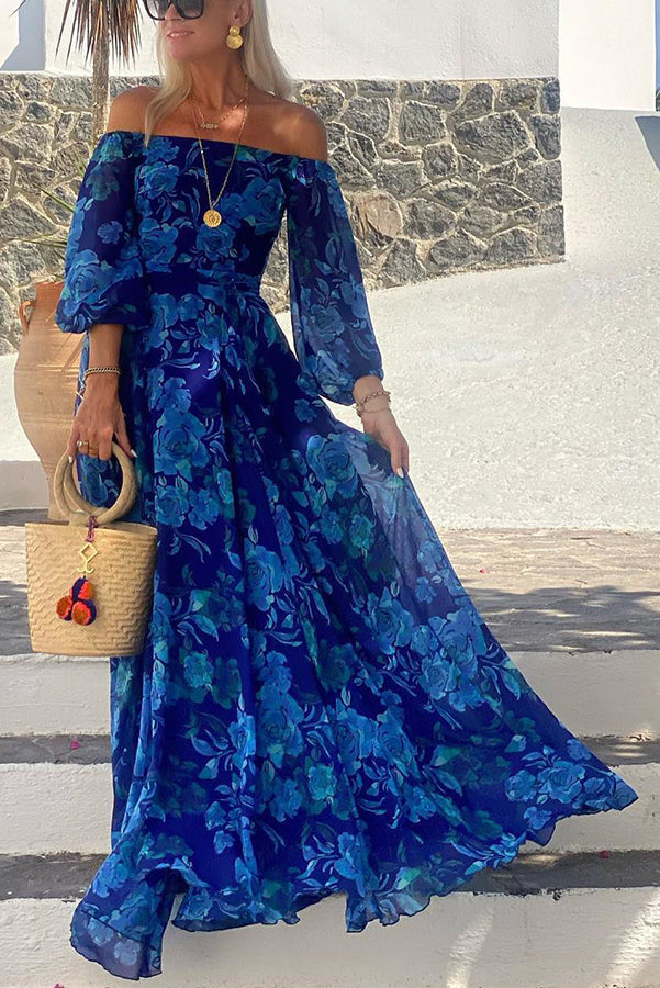 Francesca - Long dress with floral print and removable sleeves