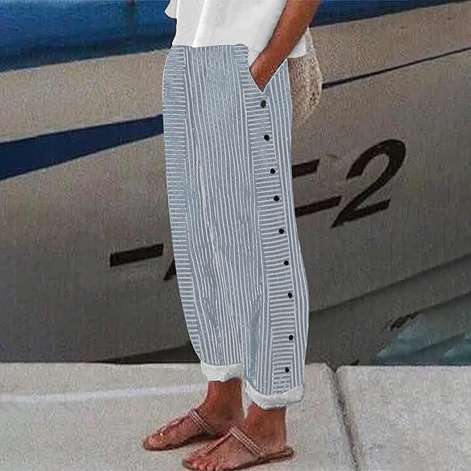 GRACE | Striped Button-Accent Pants