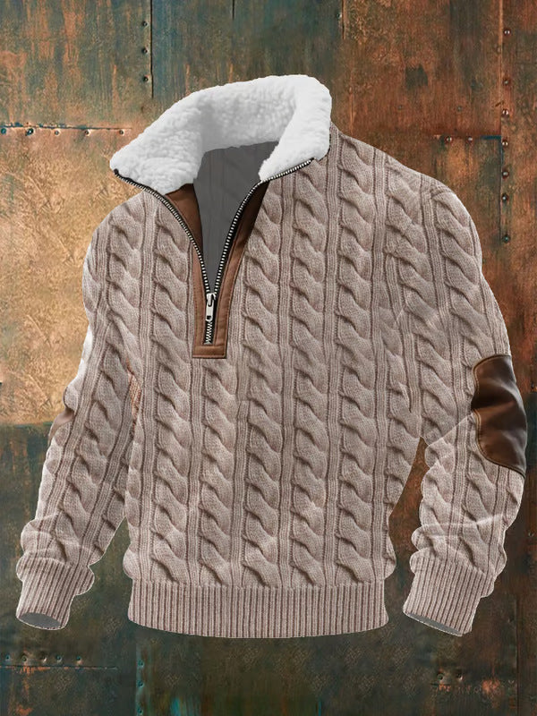 Keir - Zip-Up Sweater with a High Fur-Trimmed Collar