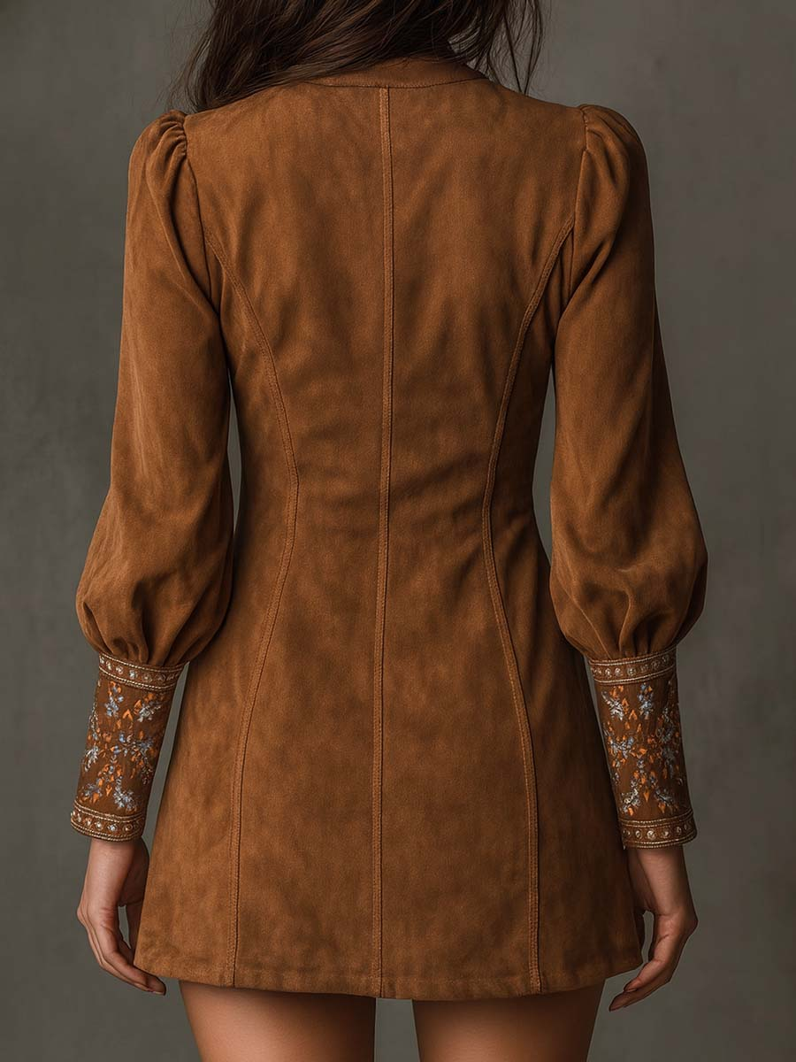 Short Length Dress with Suede Effect