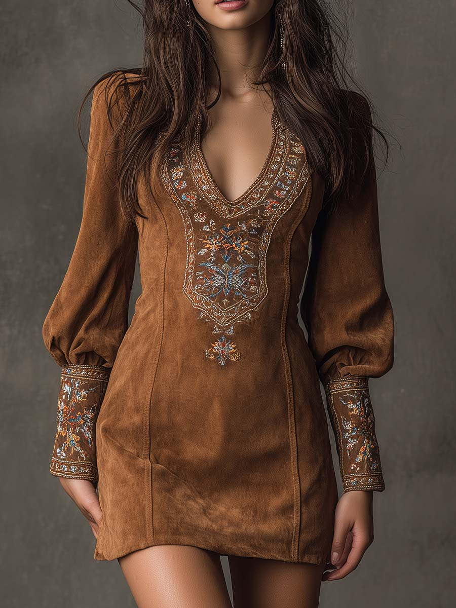 Short Length Dress with Suede Effect