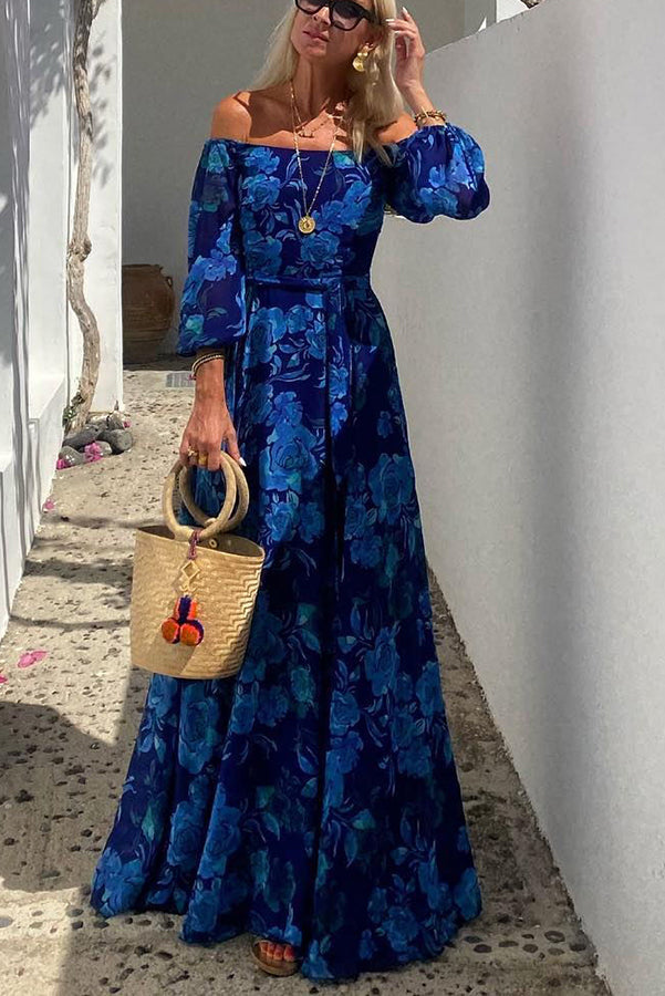 Francesca - Long dress with floral print and removable sleeves